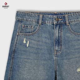 Quần sooc jean chữ A nữ cạp cao GENVIET JEANS kẻ xước denim cao cấp tôn dáng dễ phối đồ 8901 3