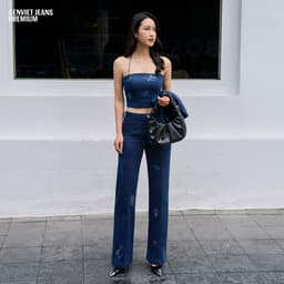 [ẨN] Áo hai dây nữ GENVIET JEANS vải cotton USA cao cấp dáng ôm tôn eo che bụng đính đá hiện đại S251.G. 8967 3