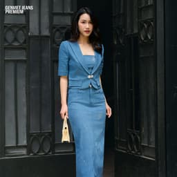 Áo Khoác Jeans Nữ Cộc Tay GENVIET JEANS Vải Cotton USA Dáng Ngắn Đính Cúc Cao Cấp 8968 6