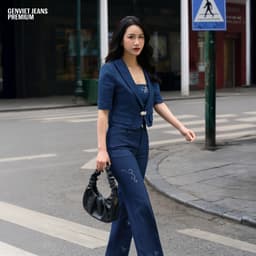 Áo Khoác Jeans Nữ Cộc Tay GENVIET JEANS Vải Cotton USA Dáng Ngắn Đính Cúc Cao Cấp 8968 5