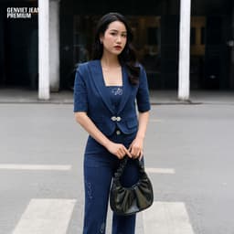 Áo Khoác Jeans Nữ Cộc Tay GENVIET JEANS Vải Cotton USA Dáng Ngắn Đính Cúc Cao Cấp 8968 2