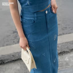 [ẨN] Chân Váy Nữ GENVIET JEANS Thiết Kế Cao Cấp Dáng Suông Họa Tiết Đính Đá Cạp Cao Sang Trọng S251.G. 8971 4