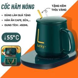 Cốc Hâm Nóng đồ uống kèm đế điện, Bộ Cốc sứ kèm đế điện hâm nóng trà, cafe, hâm sữa + Tặng kèm thìa vàng, hộp sang trọng 1