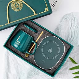 Cốc Hâm Nóng đồ uống kèm đế điện, Bộ Cốc sứ kèm đế điện hâm nóng trà, cafe, hâm sữa + Tặng kèm thìa vàng, hộp sang trọng 2