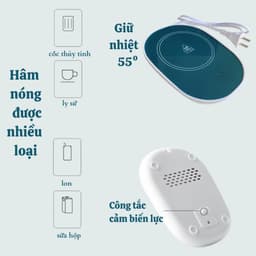 Cốc Hâm Nóng đồ uống kèm đế điện, Bộ Cốc sứ kèm đế điện hâm nóng trà, cafe, hâm sữa + Tặng kèm thìa vàng, hộp sang trọng 6