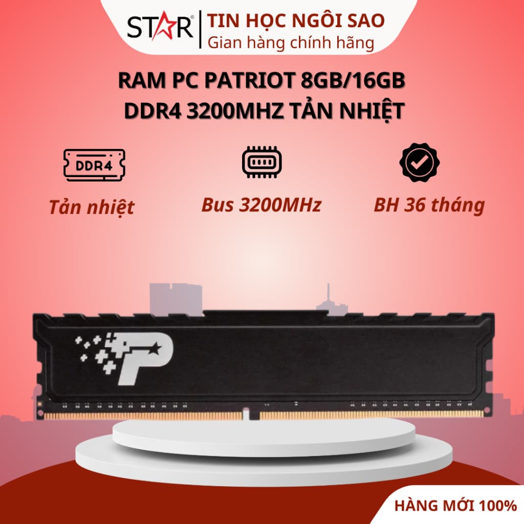 Ram PC Patriot 16GB DDR4 3200MHz Tản Nhiệt - Bảo hành 60 tháng