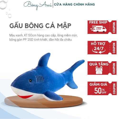 Gấu bông cá mập baby shak, gối ôm cá, thú nhồi bông cá mập dễ thương
