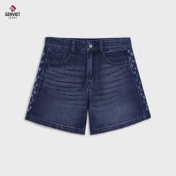 Quần sooc jean chữ A nữ cạp cao GENVIET JEANS kẻ xước denim cao cấp tôn dáng dễ phối đồ 8901 2