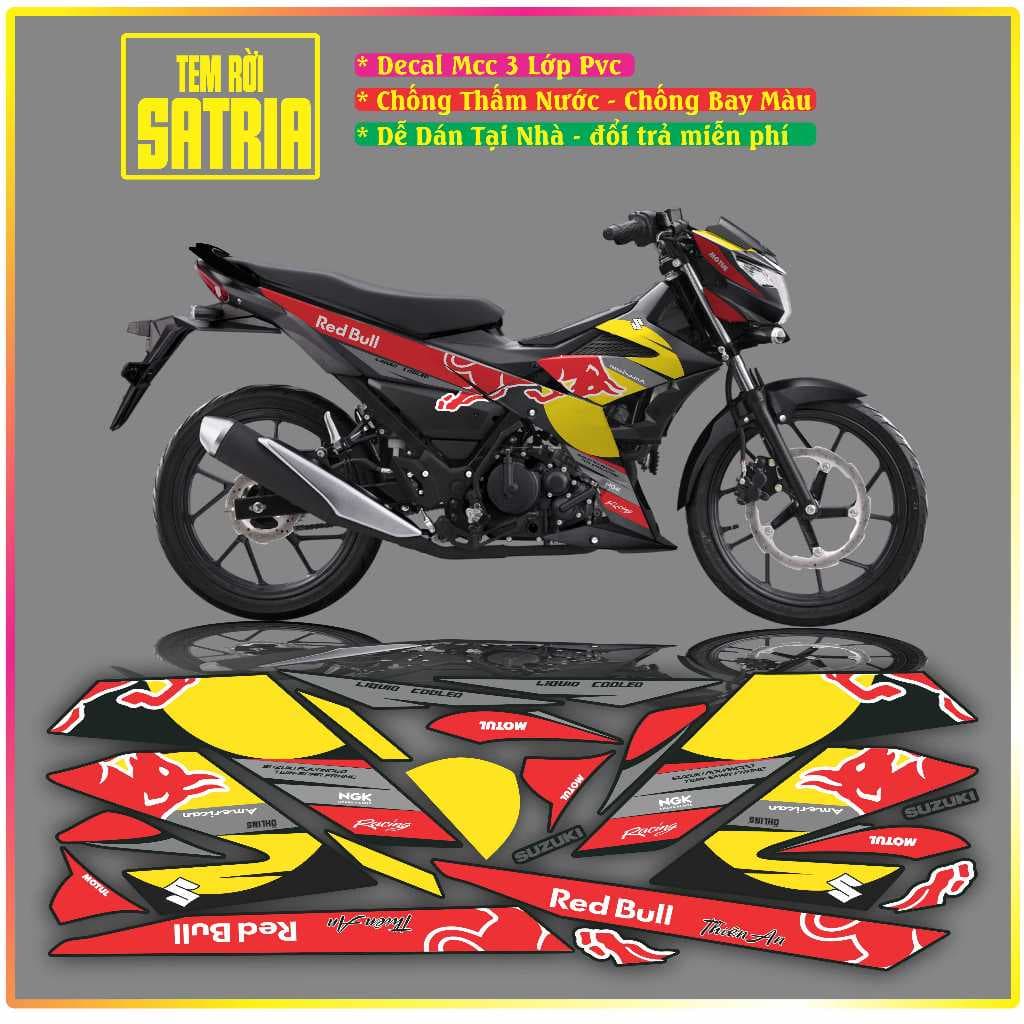 Tem Xe raider satria FI Tem Chế Satria Raider Redbull Mẫu Mới Decal 5Lớp