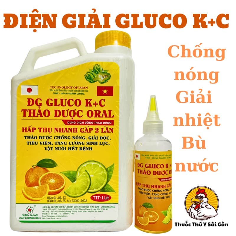 ĐIỆN GIẢI GLUCO K+C THẢO DƯỢC ORAL (GLUCO KC)- CHỐNG NÓNG, GIẢI ĐỘC, LÀM MÁT GÀ