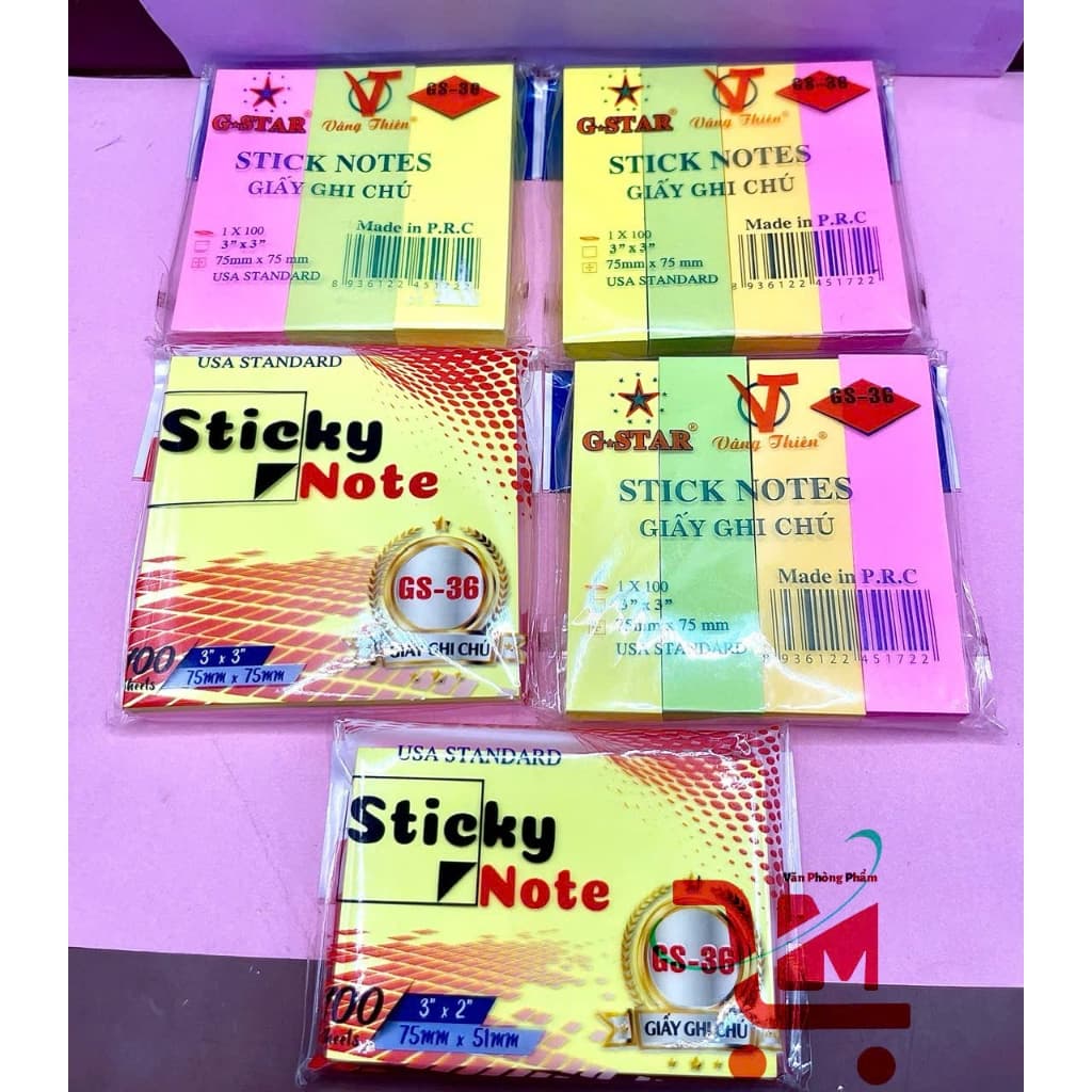 1 Xấp 100 Tờ Giấy Ghi Chú/Note Neon 3x2/3x3/3x4/3x5 1 Màu Vàng, 3x3 3 Màu,4 Màu,5 Màu GSTAR, Hàng Chính Hãng Công Ty