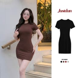 Váy ôm body nữ cổ tròn form fit cotton co giãn mềm mịn Justdun D4 4