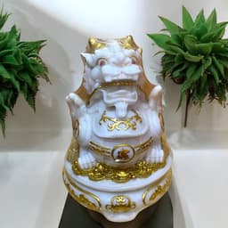 Cóc tỳ đá màu trắng đặt ban thần tài RỒNG VIỆT, thiềm thừ tỳ hưu đá đúc đài loan xoay 360 3