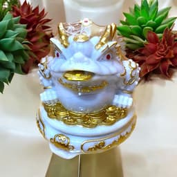 Cóc tỳ đá màu trắng đặt ban thần tài RỒNG VIỆT, thiềm thừ tỳ hưu đá đúc đài loan xoay 360 6
