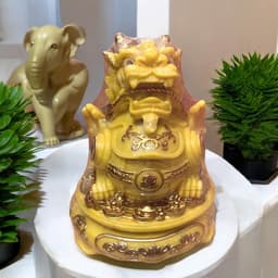 Cóc tỳ đá màu vàng đặt ban thần tài RỒNG VIỆT, thiềm thừ tỳ hưu đá đúc đài loan xoay 360 3