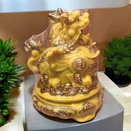 Cóc tỳ đá màu vàng đặt ban thần tài RỒNG VIỆT, thiềm thừ tỳ hưu đá đúc đài loan xoay 360 4