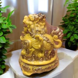 Cóc tỳ đá màu vàng đặt ban thần tài RỒNG VIỆT, thiềm thừ tỳ hưu đá đúc đài loan xoay 360 8