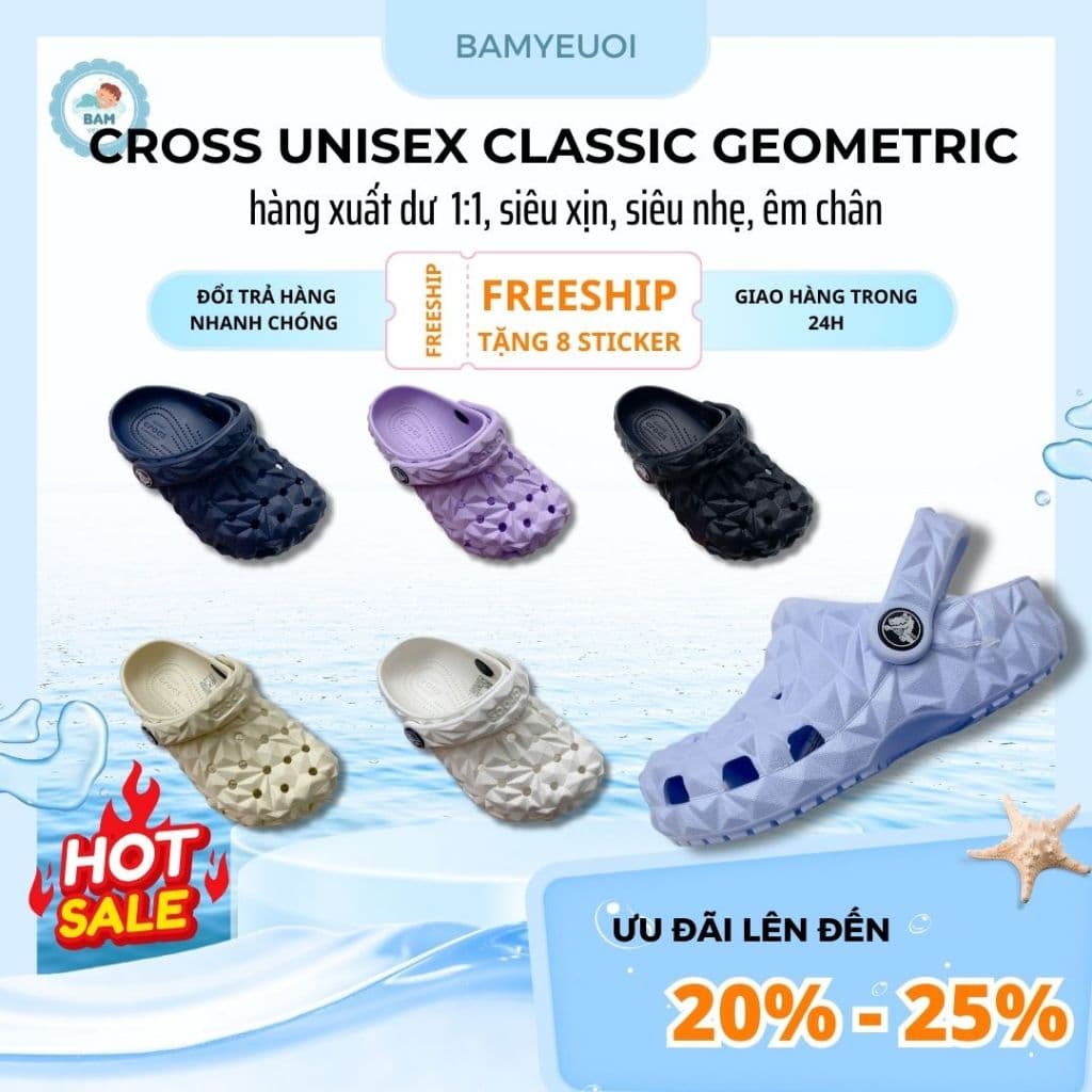 Dép sục Cross Unisex classic geometric, sầu riêng, kim cương nam nữ, giày Sục gai cho bố mẹ size M3-M11(35-44)