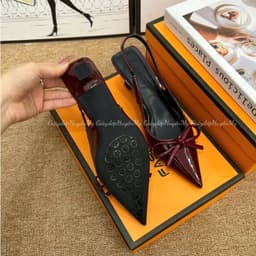 Giày cao gót mũi nhọn phối nơ da bóng mềm 5p hàng cao cấp full hộp ( TT15 ) 5