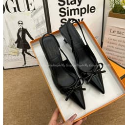Giày cao gót mũi nhọn phối nơ da bóng mềm 5p hàng cao cấp full hộp ( TT15 ) 6