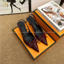 Giày cao gót mũi nhọn phối nơ da bóng mềm 5p hàng cao cấp full hộp ( TT15 ) 7