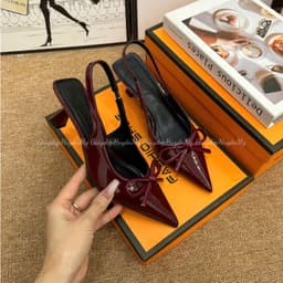 Giày cao gót mũi nhọn phối nơ da bóng mềm 5p hàng cao cấp full hộp ( TT15 ) 2