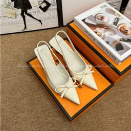 Giày cao gót mũi nhọn phối nơ da bóng mềm 5p hàng cao cấp full hộp ( TT15 ) 8
