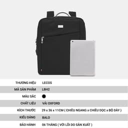 [4-25/9 TẶNG QUÀ TRUNG THU 599K] Balo Du Lịch Nam LECOS LBH2 Vải Oxford Chống Nước Khóa Kim Loại Bền Chống Xước 4