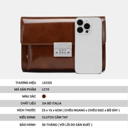 Túi Clutch Nam LECOS LC10 Da Cao Cấp Quai Đeo Cổ Tay Tiện Lợi Dự Tiệc 4