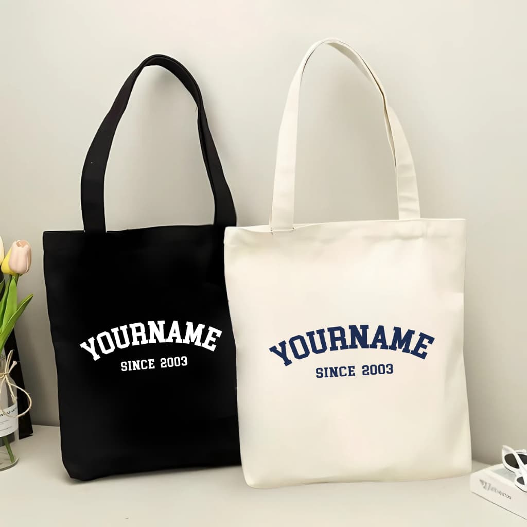 Túi tote, Túi vải bố canvas cotton in tên và năm sinh theo yêu cầu Basic đeo vai thời trang hàn quốc đựng vừa A4 - yc196