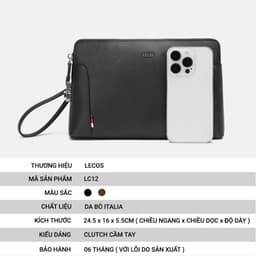 Ví Cầm Tay Nam LECOS LC12 Ví Clutch Nam Cầm Tay Da Bò Thật 2 Ngăn Khóa Kéo Đựng Điện Thoại 4
