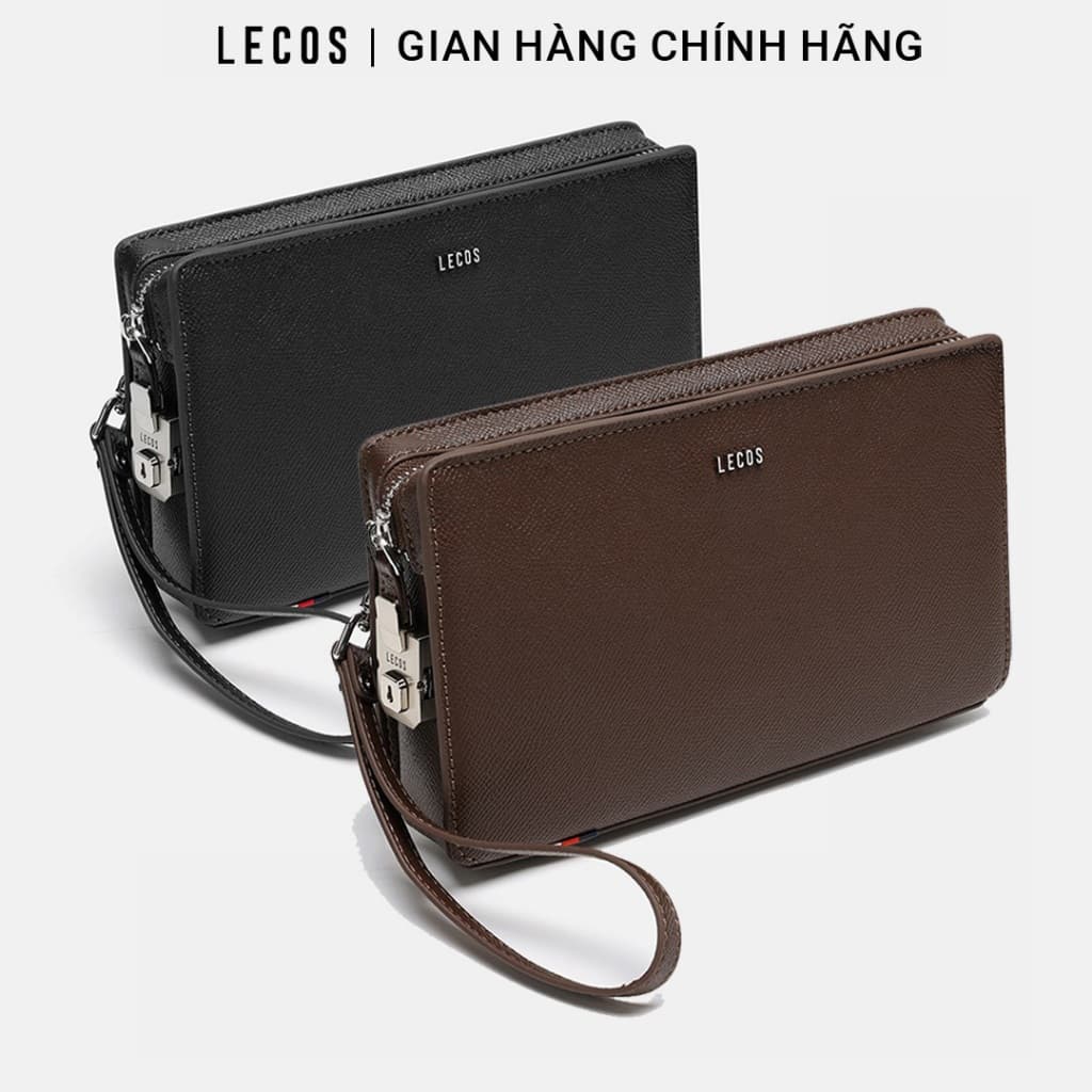 Túi Clutch Nam LECOS LC14 Da Cao Cấp Quai Đeo Cổ Tay Tiện Lợi Dự Tiệc