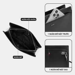 [4-25/9 TẶNG QUÀ TRUNG THU 599K] Ví Cầm Tay Nam LECOS LC5 Da Thật Da Bò Thật Nhiều Ngăn Để Tiền Thẻ Lịch Lãm 7