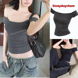 [COTTON MỊN L.1] ÁO TRỄ VAI CỘC TAY NỮ CHẤM BI TÔN DÁNG QUYẾN RŨ m672 2