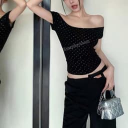 [COTTON MỊN L.1] ÁO TRỄ VAI CỘC TAY NỮ CHẤM BI TÔN DÁNG QUYẾN RŨ m672 4