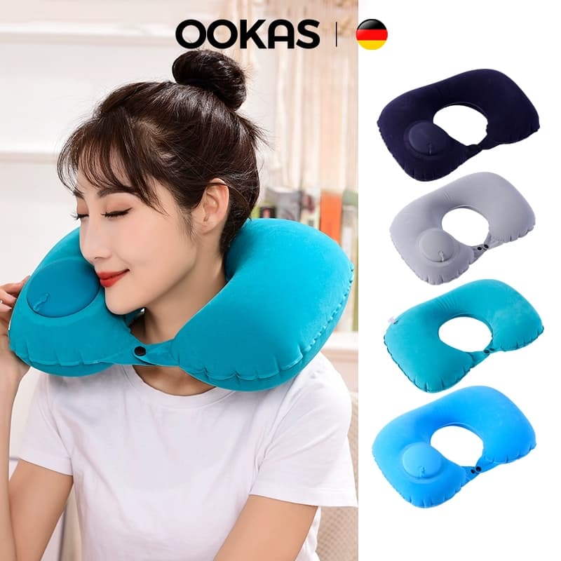 OOKAS Gối Chữ U bơm hơi，gối cổ du lịch tự bơm hơi，bảo vệ cổ gấp gọn tiện lợi