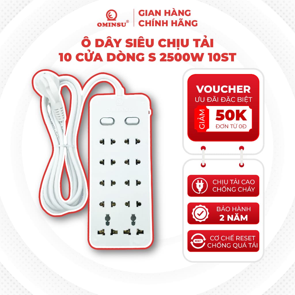 Ổ điện chống cháy OMINSU siêu chịu tải dòng S 2500W dây diện dài tiện lợi độ bền cao