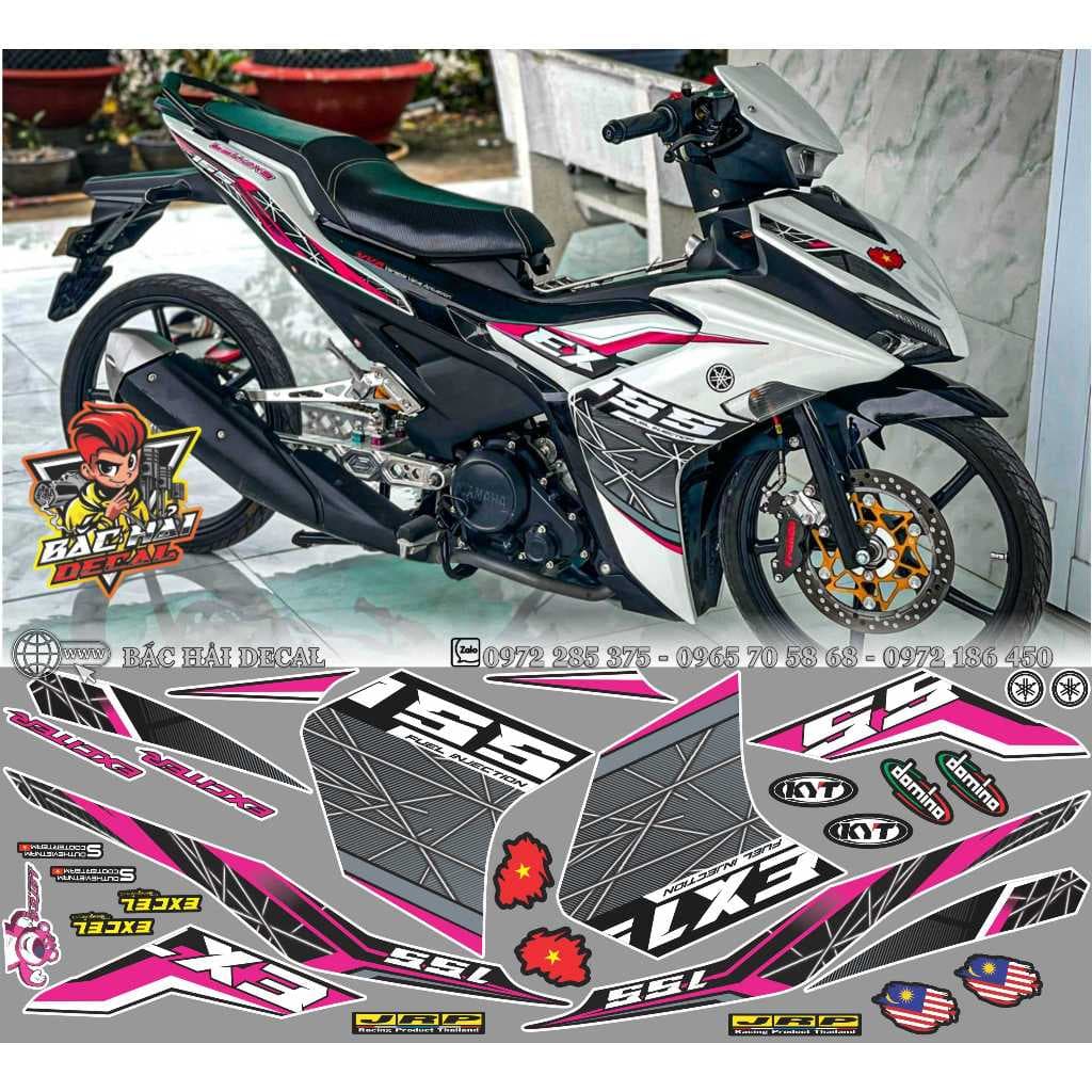 Tem Rời Exciter 155 Tem Xe Exciter 155  Mẫu  Trắng Hồng Phối Đủ Màu Decal 3 Lớp