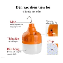 Bóng Đèn LED Tích Điện Công Suất 200W Chống Nước - Đèn LED Có Móc Treo Tiện Lợi (VINALUXURY) 4