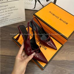 Giày cao gót 7p phối nơ da bóng mềm mũi nhọn hàng cao cấp full hộp ( TT09 ) 4