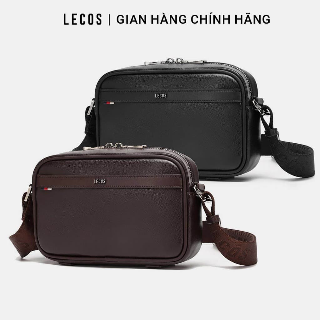 Túi Đeo Chéo Nam LECOS LT16 Da Bò Thật Quai Dù Êm Ái Năng Động