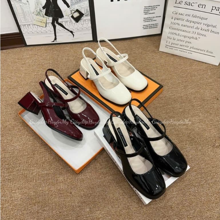 Giày búp bê nữ kiểu dáng slingback ( chân gầy mỏng lùi 1 size ạ ) mũi vuông 4cm hàng cao cấp full hộp ( LT03 )