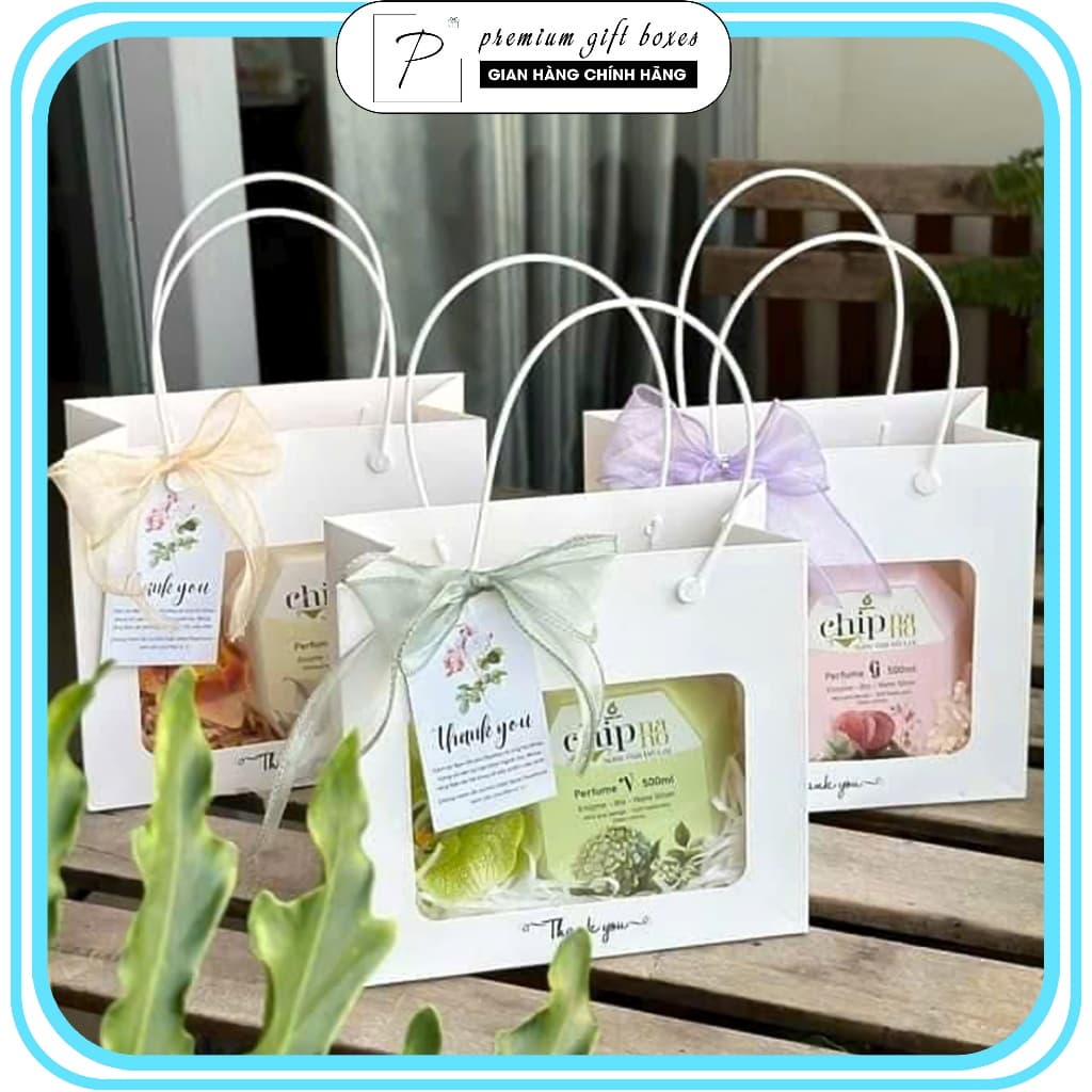 Combo 20 Túi giấy màu trắng mặt kính Mika đựng yến, saffron, hoa khô , quà tặng lễ 20/10, 8/3