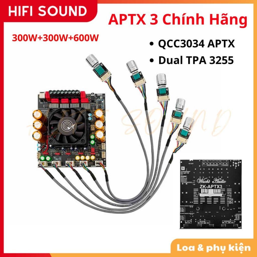 ZK-APTX3 Mạch khuyếch đại âm thanh 2.1 TPA3255 600W+300W*2 bluetooth cao cấp QCC3034, 18-50VDC bản núm rời