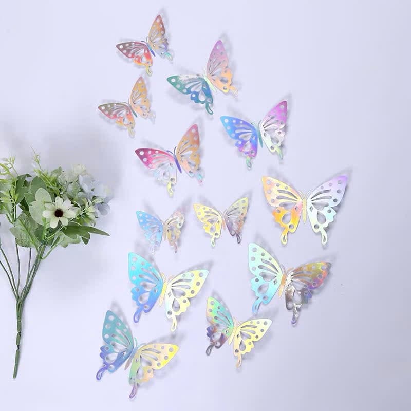 Bộ 12 con bướm 3D nhiều màu sắc, dán tường, trang trí tiệc tùng, làm concept chụp hình.