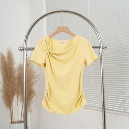 Áo Thun Nữ Công Sở Nơ Cổ Vai, Nhún Sườn Evalover M275 9