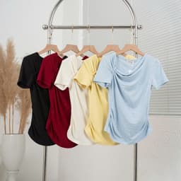 Áo Thun Nữ Công Sở Nơ Cổ Vai, Nhún Sườn Evalover M275 2
