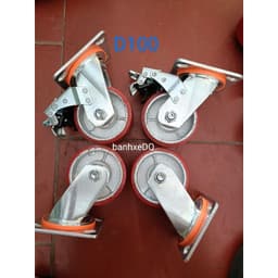 [KKTHN] Bánh Xe PU Gang 5cm Càng 6 Ly Đường Kính D100, D125, D150, D200 Chống Mòn Xước Cho Xe Nâng, Xe Chở Hàng Chịu Tải Nặng 6