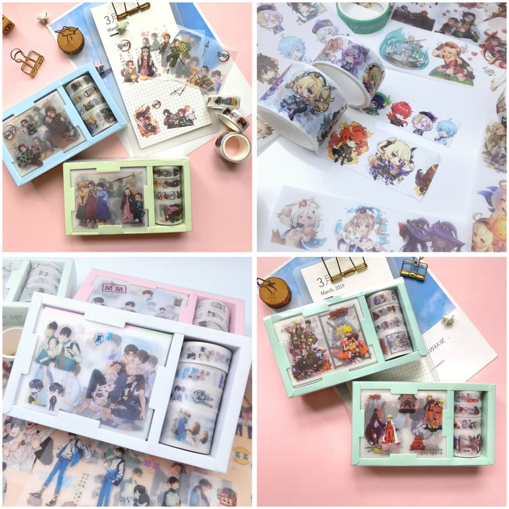 (mua 1 tặng 1) Băng dính GENSHIN NARUTO THIÊN QUAN SLIME JUJUTSU BOKU game washi tape sticker anime chibi trang trí