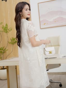 Váy Bầu Xinh Dáng Dài Thu Đông Sang Chảnh Đi Tiệc, Đầm Bầu Thiết Kế LYMMOM Công Sở VB170 6